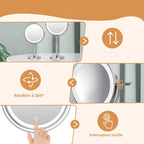 Miroir de Maquillage Rond sur Pied avec Anneau Lumineux