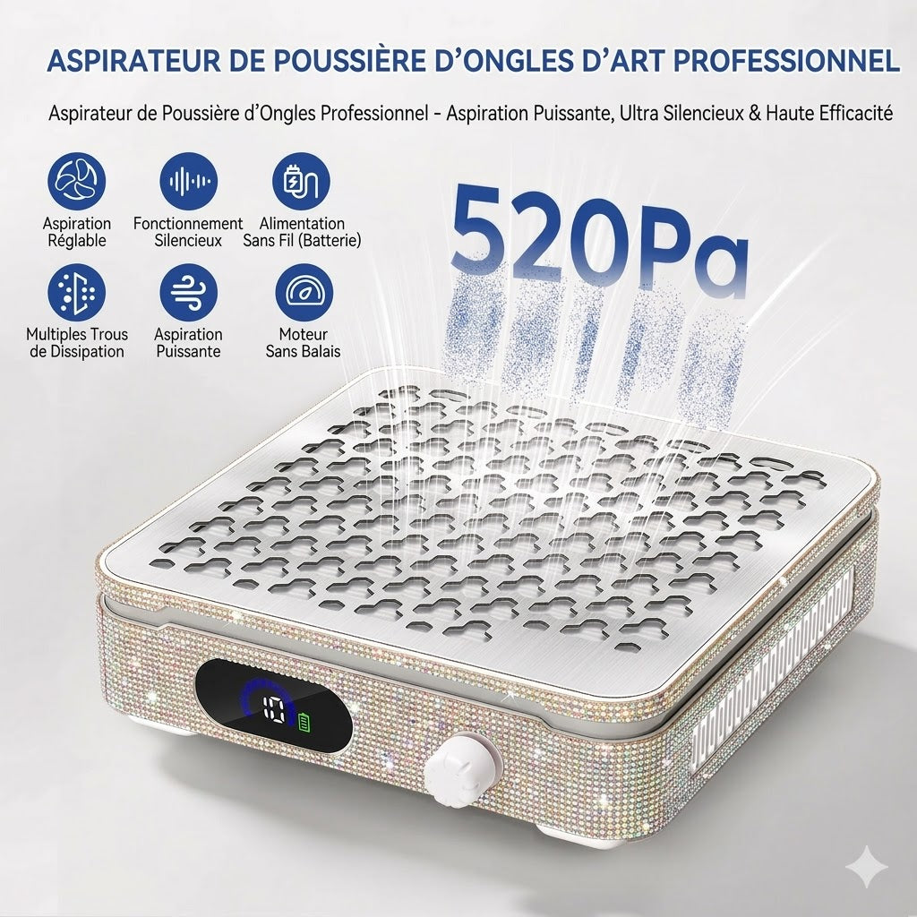 Aspirateur Poussière Ongles Professionnel Design Strass
