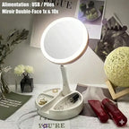 Miroir de Maquillage Double Face 1X & 10X Lumineux Pliable Grossissant