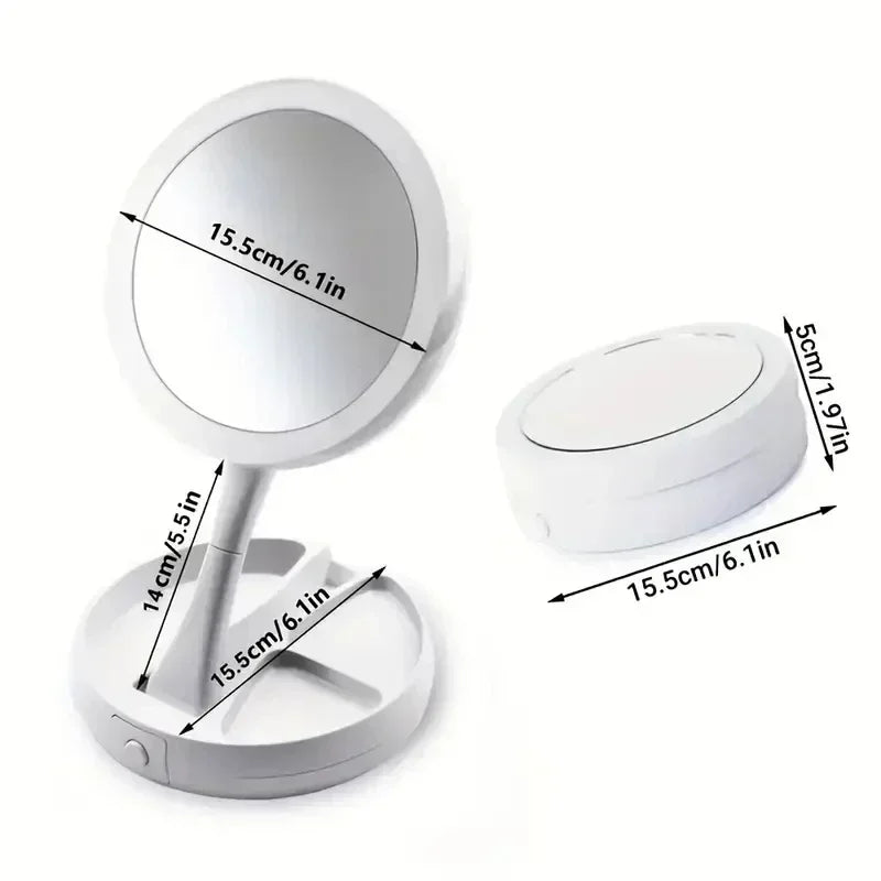 Miroir de Maquillage Double Face 1X & 10X Lumineux Pliable Grossissant