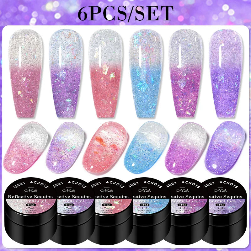 Kit 6 Gel Vernis Semi-Permanent Pailleté Encapsulé