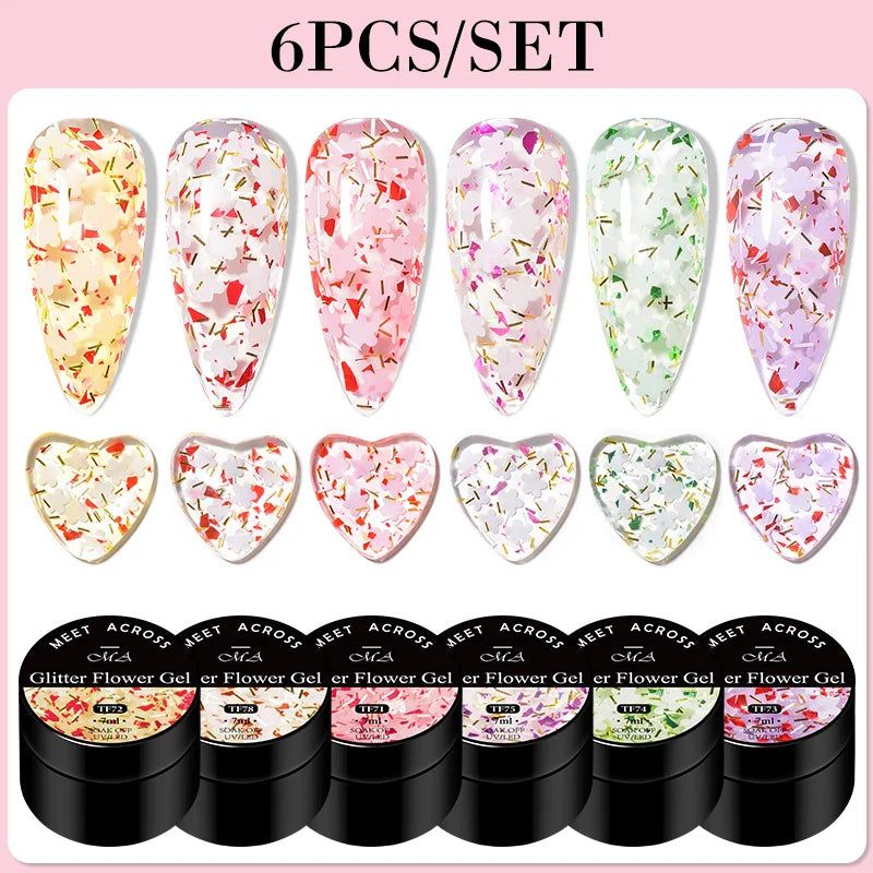 Kit 6 Gel Vernis Semi-Permanent Pailleté Encapsulé