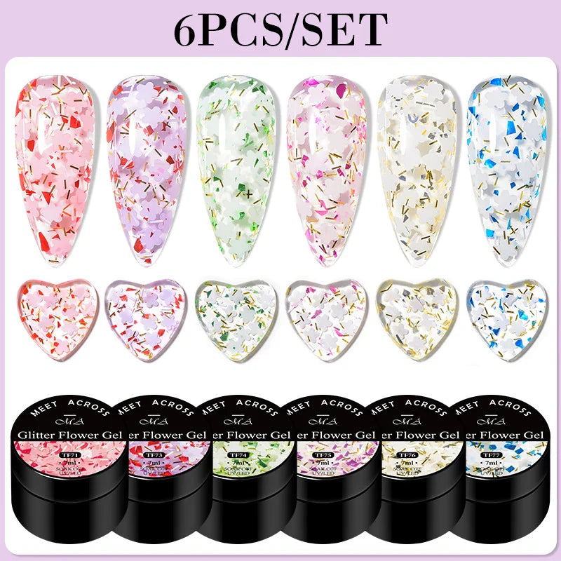 Kit 6 Gel Vernis Semi-Permanent Pailleté Encapsulé