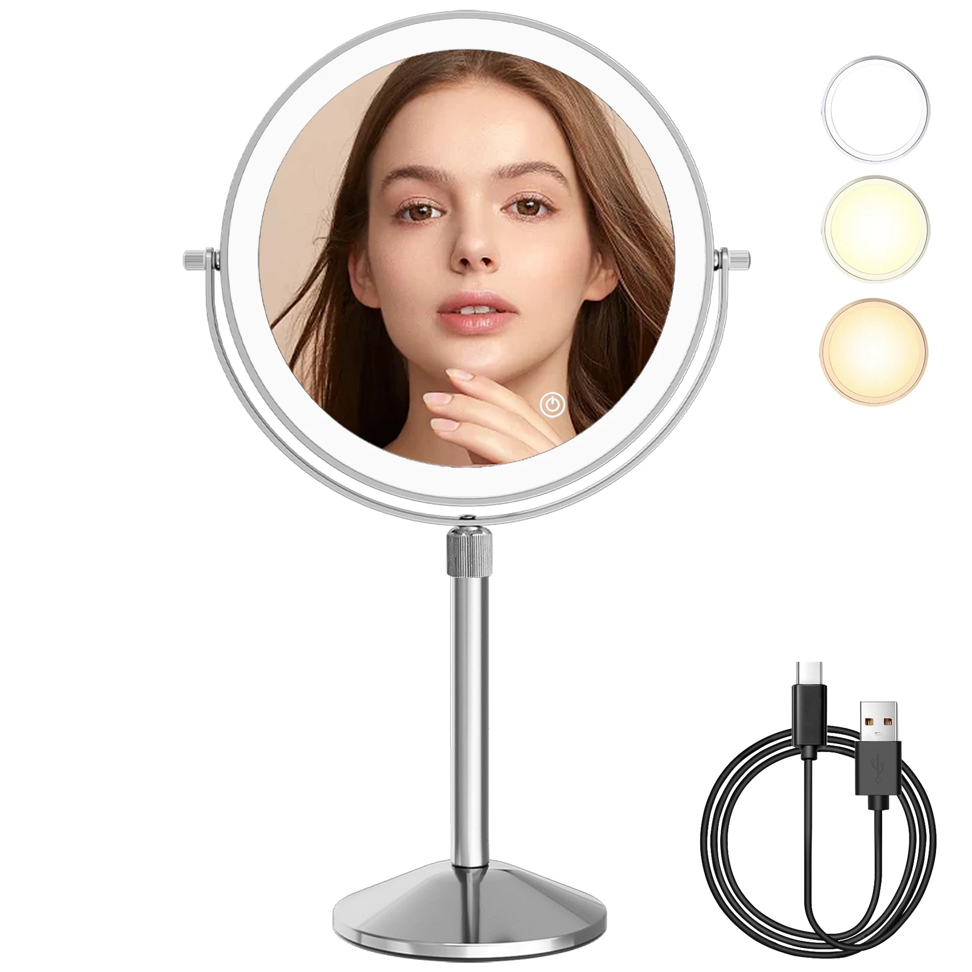 Miroir de Maquillage Rond sur Pied avec Anneau Lumineux