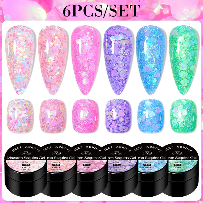 Kit 6 Gel Vernis Semi-Permanent Pailleté Encapsulé