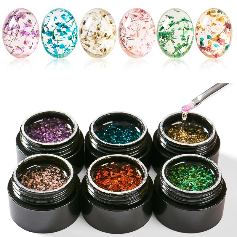 Kit 6 Vernis Gel Fleurs Séchées Encapsulé