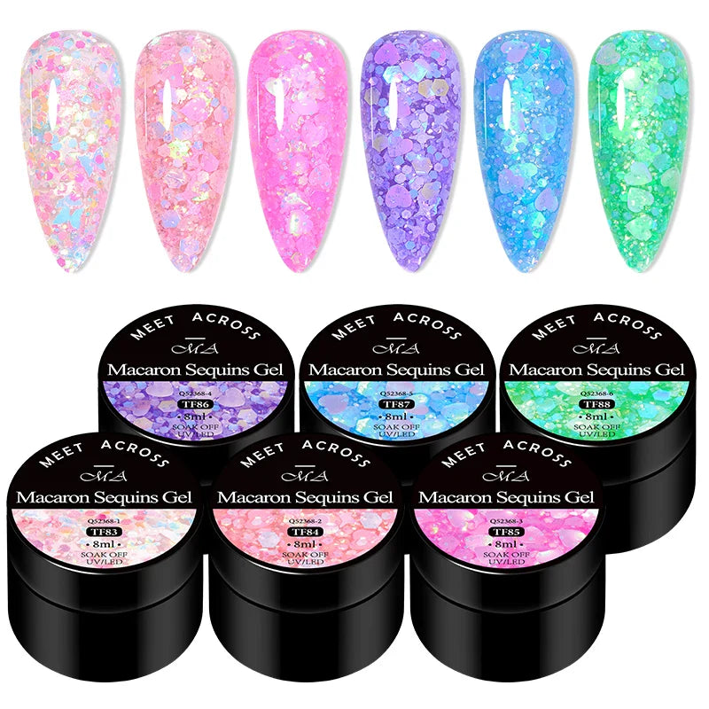 Kit 6 Gel Vernis Semi-Permanent Pailleté Encapsulé
