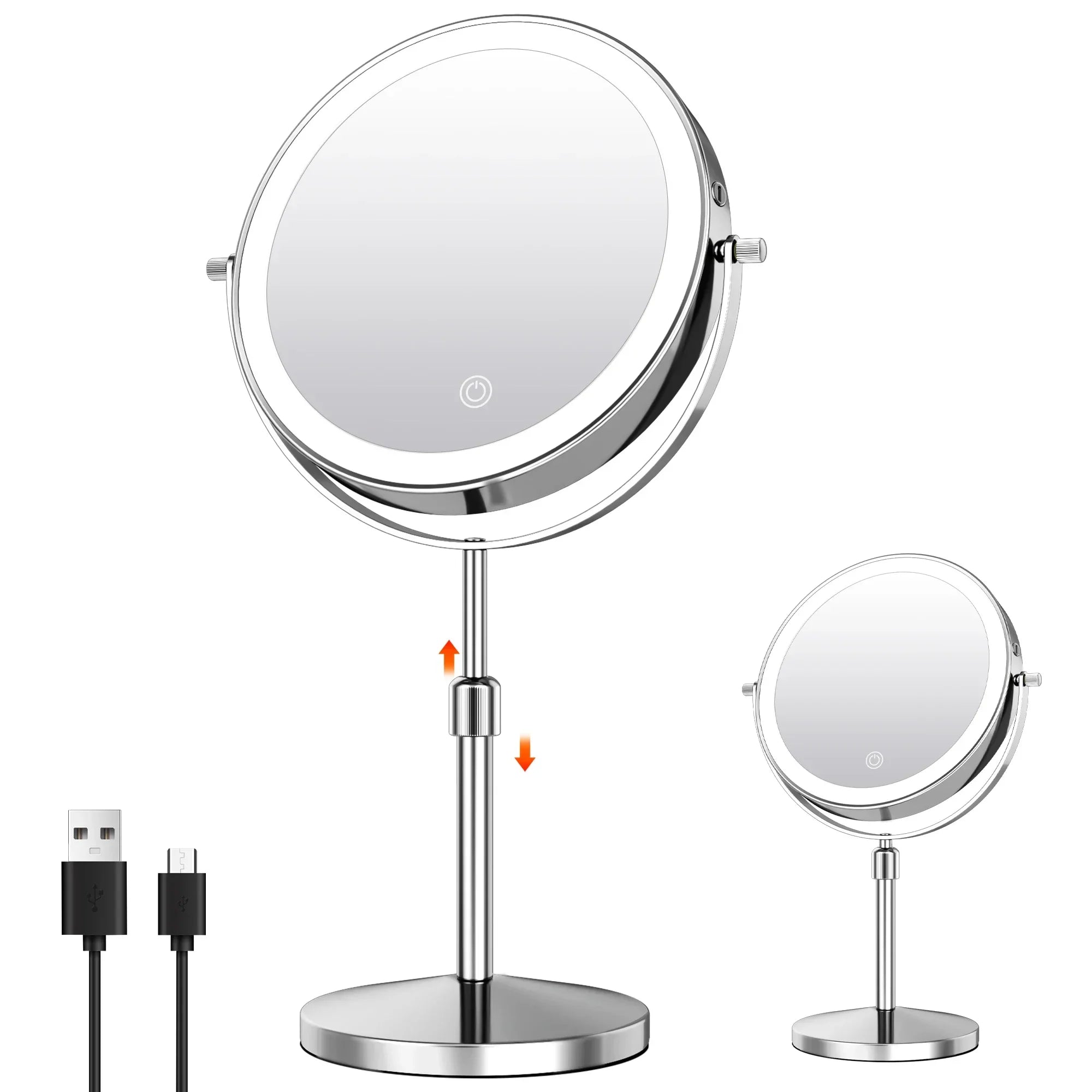 Miroir de Maquillage Rond sur Pied avec Anneau Lumineux