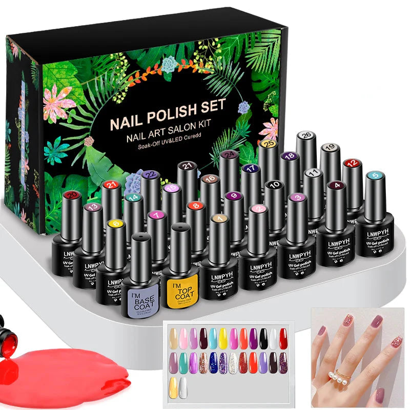 Kit 26 Vernis Semi Permanent + Base & Top Coat Sans Résidu