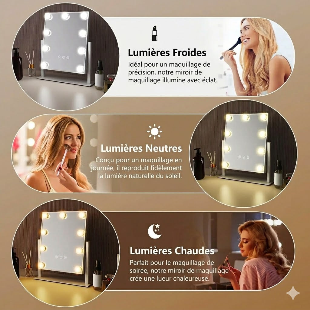 Miroir de Maquillage Style Hollywood avec Ampoules LED