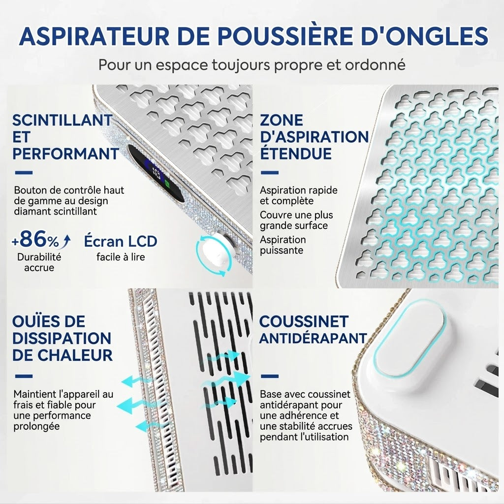 Aspirateur Poussière Ongles Professionnel Design Strass