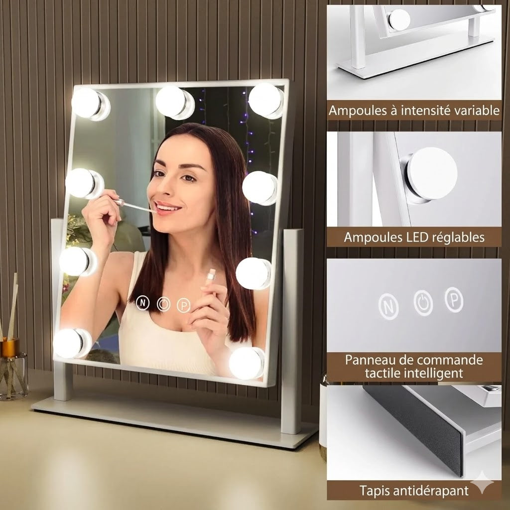 Miroir de Maquillage Style Hollywood avec Ampoules LED