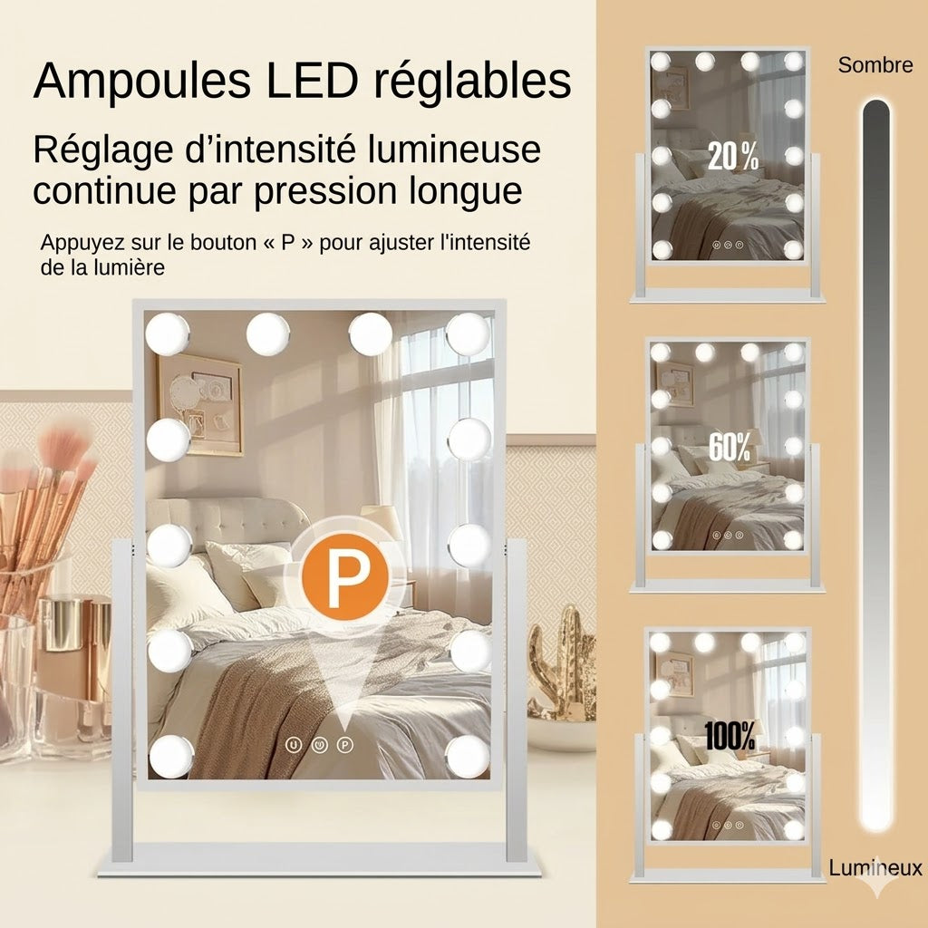 Miroir de Maquillage Style Hollywood avec Ampoules LED