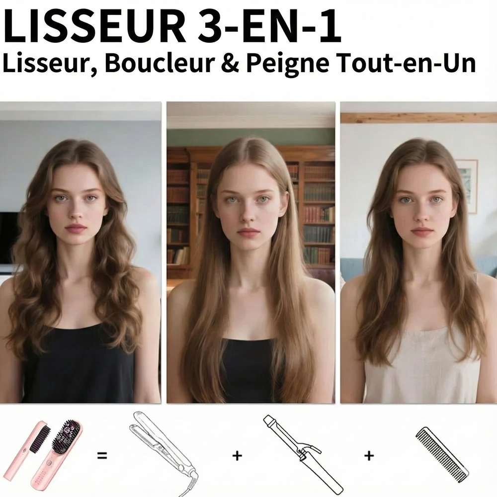 Brosse Lissante Chauffante Ionique Sans Fil