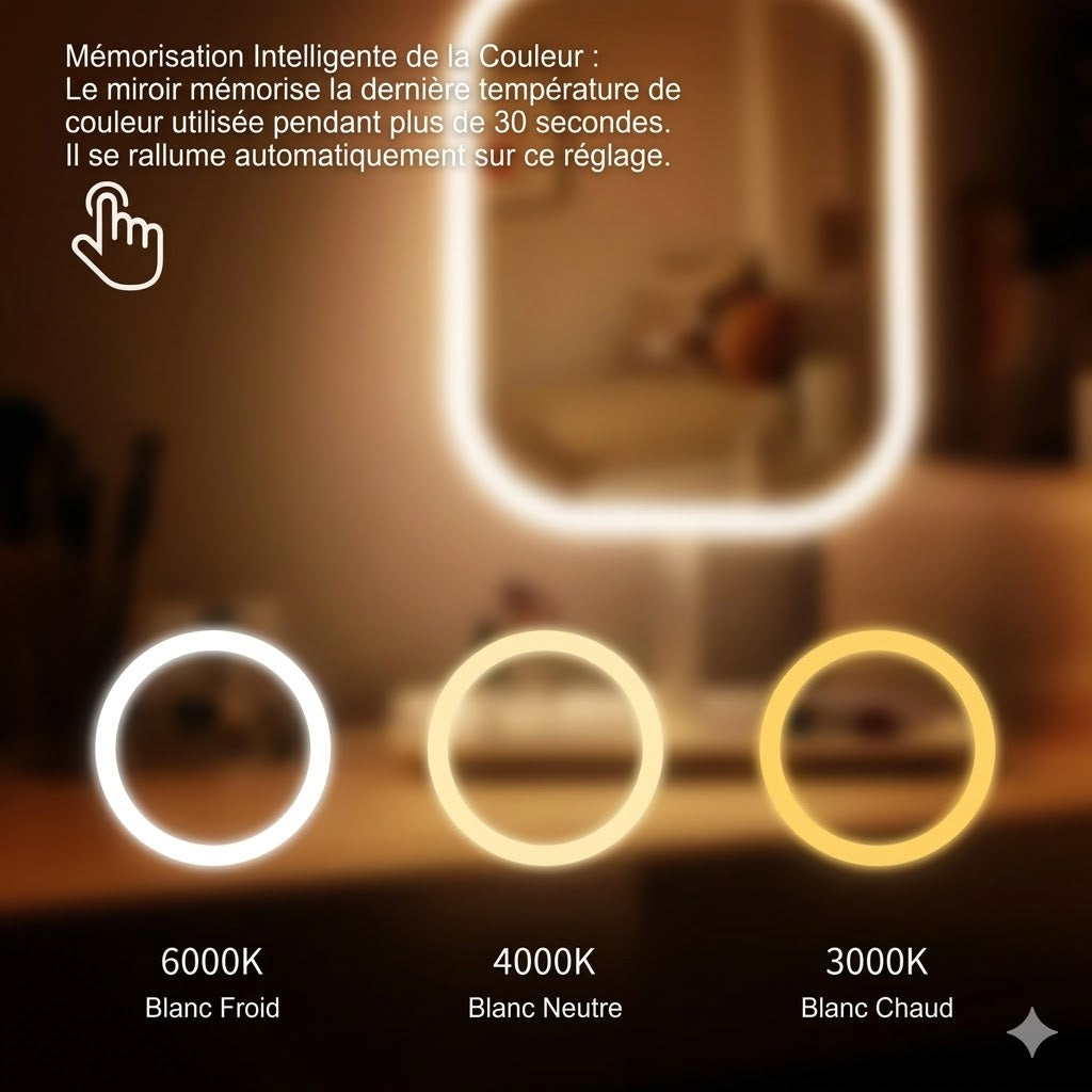 Miroir Carré Arrondi avec Bordure LED