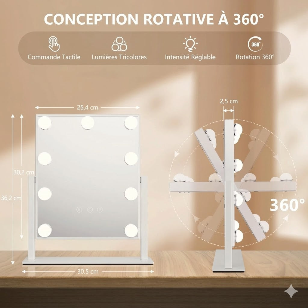 Miroir de Maquillage Style Hollywood avec Ampoules LED